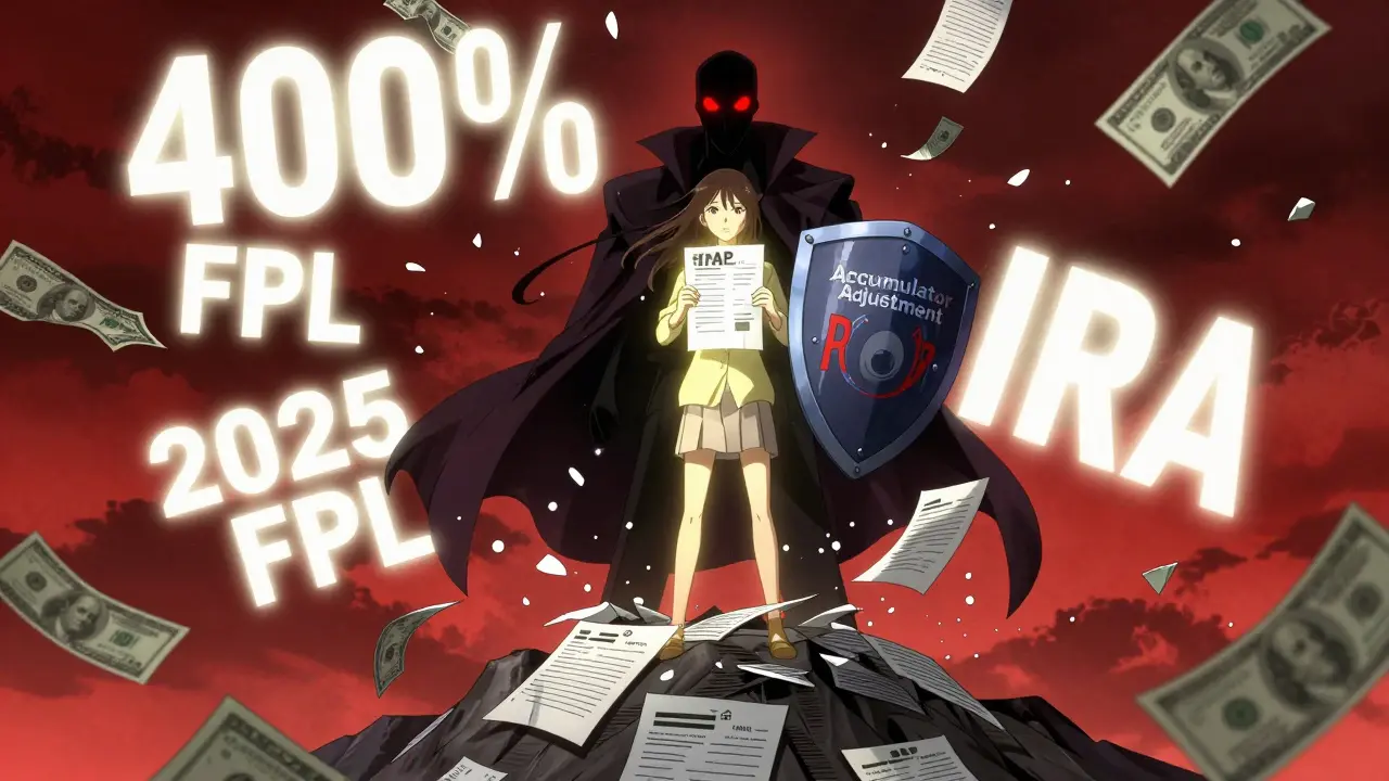 A patient stands victorious against a corporate shadow figure, golden light radiating from an approved PAP letter.